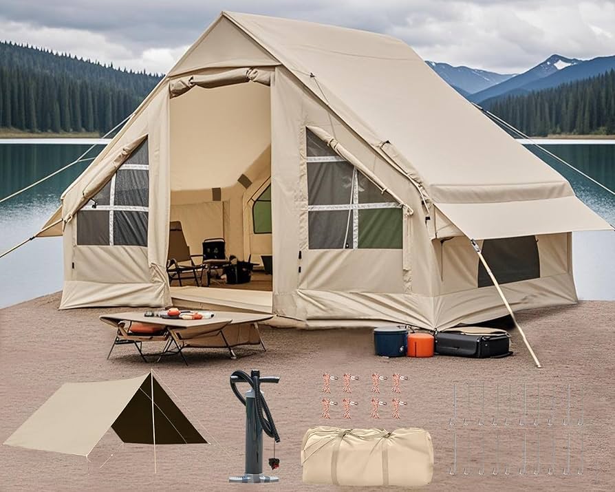 amazon-tenda-campeggio-613qkq-1.jpg Tenda da Campeggio Con Tettoia, Capanna per 4 6 Persone, Glamping, Telo Parasole, Facile da Montare, Impermeabile, per Esterni, Gonfiabile Con Coperta da Picnic (ICTENT L) : Amazon.it: Sport e tempo libero - immagine 1