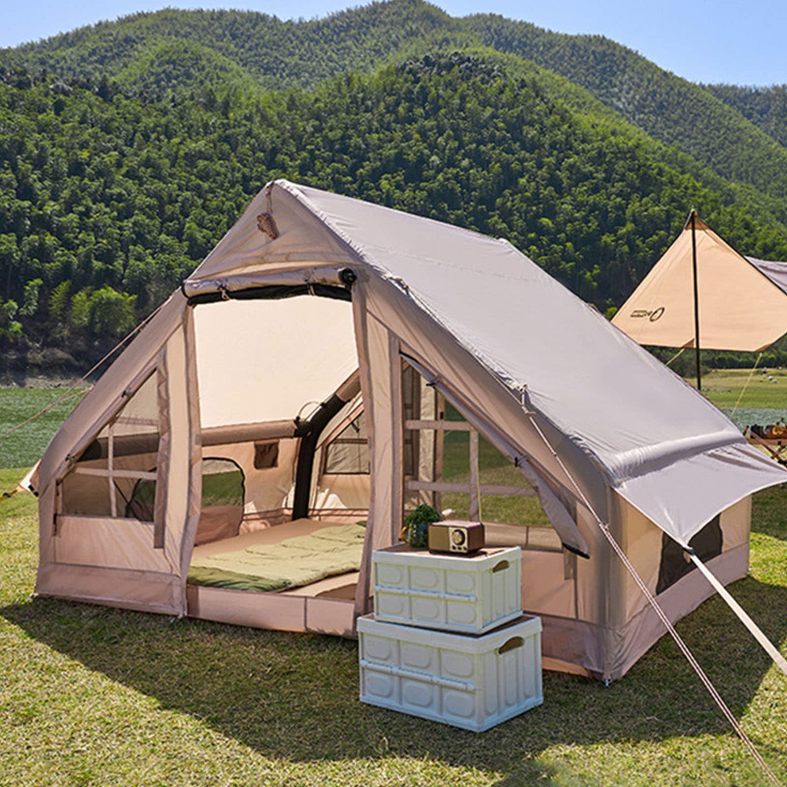 grandi-tende-da-campeggio-322eve-1.jpg Tenda da campeggio gonfiabile con pompa grande tenda impermeabile per campeggio facile installazione tenda calda in tela per 4 8 persone tecnologia di soffiaggio dell'aria : Amazon.it: Sport e tempo libero - immagine 1