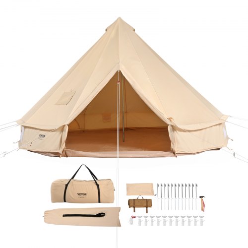 offerte-tende-campeggio-662cia-1.jpg VEVOR Tenda Campana in Tela 4m Tenda da Campeggio per Famiglie Feste Attività all'Aperto con Foro per Stufa a Legna e Borse di Stoccaggio Capienza ca. ... - immagine 1
