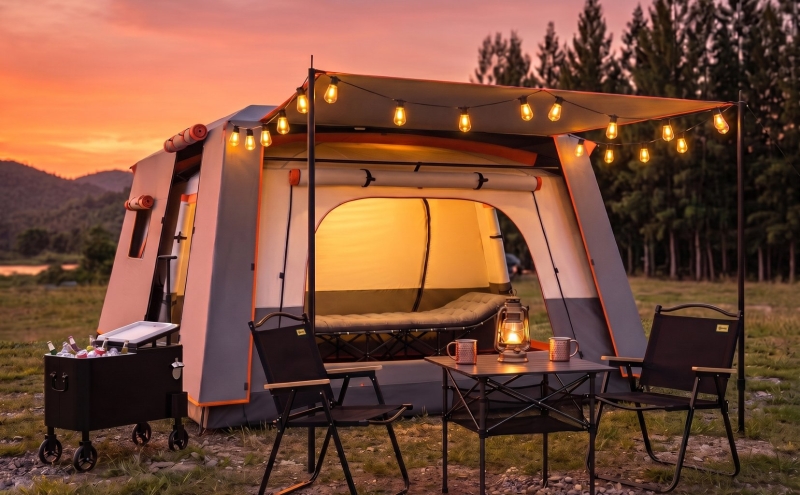 tenda-4-posti-con-veranda-879shh-1.jpg Outsunny Tenda da Campeggio 4 6 Posti 2 Stanze e Veranda Grigio | Aosom Italy - immagine 1