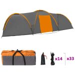 Tenda Igloo Da Campeggio 650x240x190 Cm 8 Posti Grigio Arancio