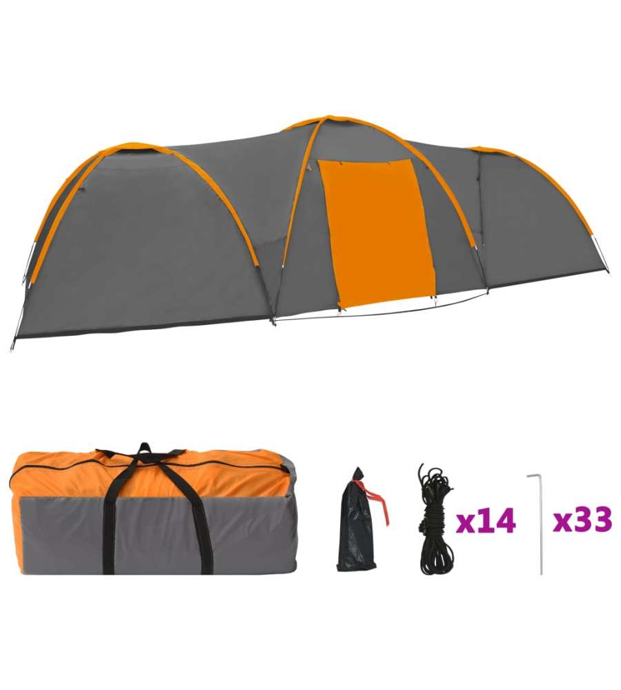 tenda-campeggio-8-posti-174anv-1.jpg Tenda Igloo Da Campeggio 650x240x190 Cm 8 Posti Grigio Arancio - immagine 1