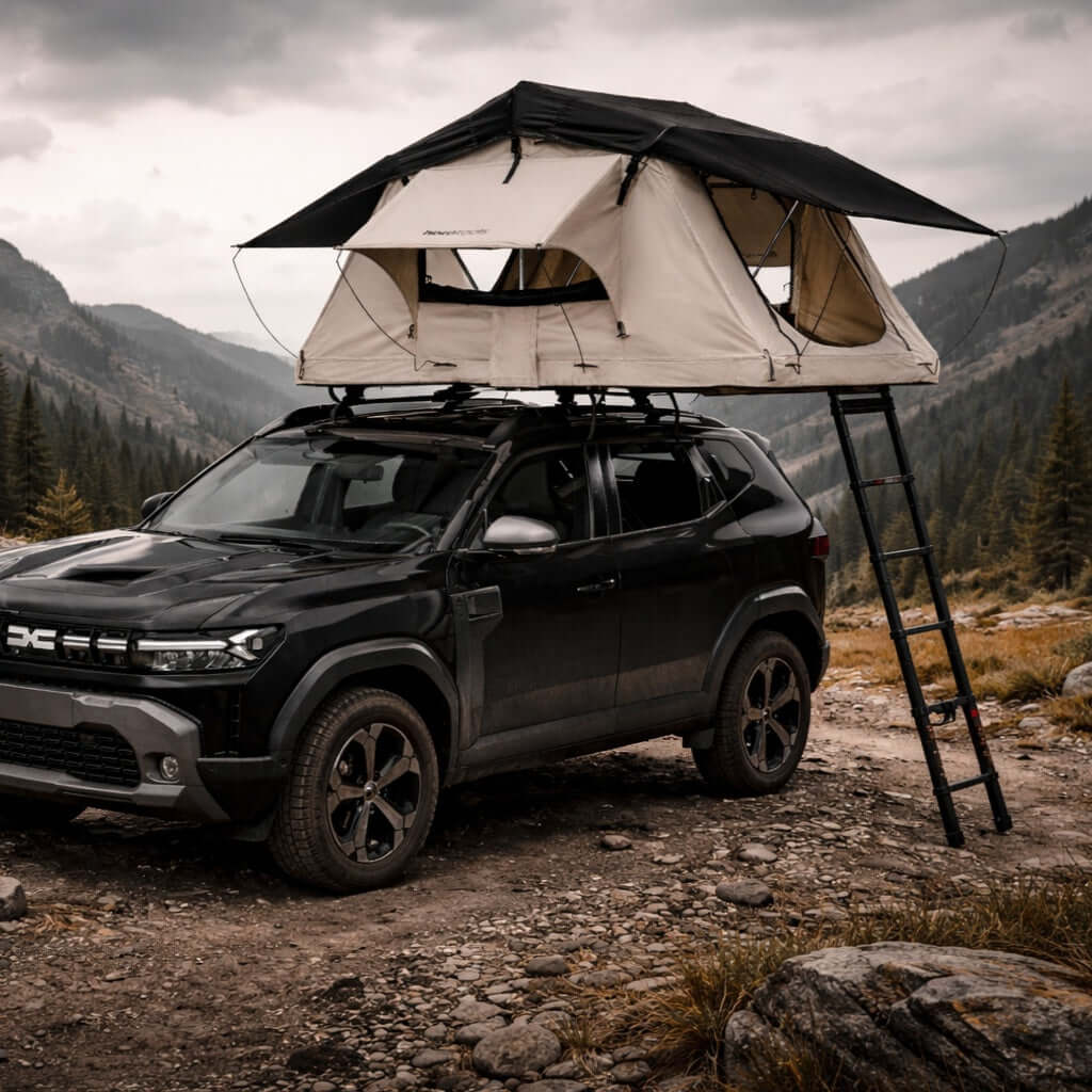 tenda-campeggio-per-auto-779yce-1.jpg Tenda da tetto Track per 2 persone 130 cm Con tenda da sole - immagine 1