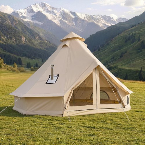 tenda-da-campeggio-per-4-persone-667tuy-1.jpg VEVOR Tenda a Campana Oxford da Campeggio, Tenda a Yurta per 4 Stagioni da 4 m, - immagine 1
