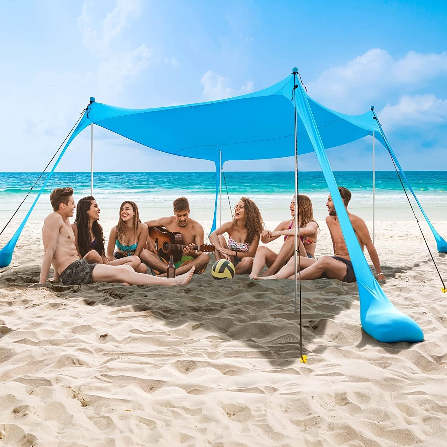 tenda-da-sole-per-spiaggia-168dzv-1.jpg COMMOUDS Tenda Parasole da Spiaggia, 3m x 3m, Ombrellone Portatile con 4 aste, Facile da Montare, Adatto per Famiglie, Campeggio, Pesca : Amazon.it: Sport e tempo libero - immagine 1