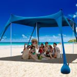 Tenda da Spiaggia, Tenda da Sole da Campeggio UPF50+ con 8 Sacchi di Sabbia, Tenda da Spiaggia Ombreggiata Portatile per Esterni, 15 Piedi x 10 Piedi