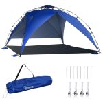 Outsunny Tenda da Spiaggia Pop Up per 4 Persone, Tenda Parasole da Spiaggia con Corde e Paletti in Poliestere, 247x247x145cm, Blu | Aosom Italy