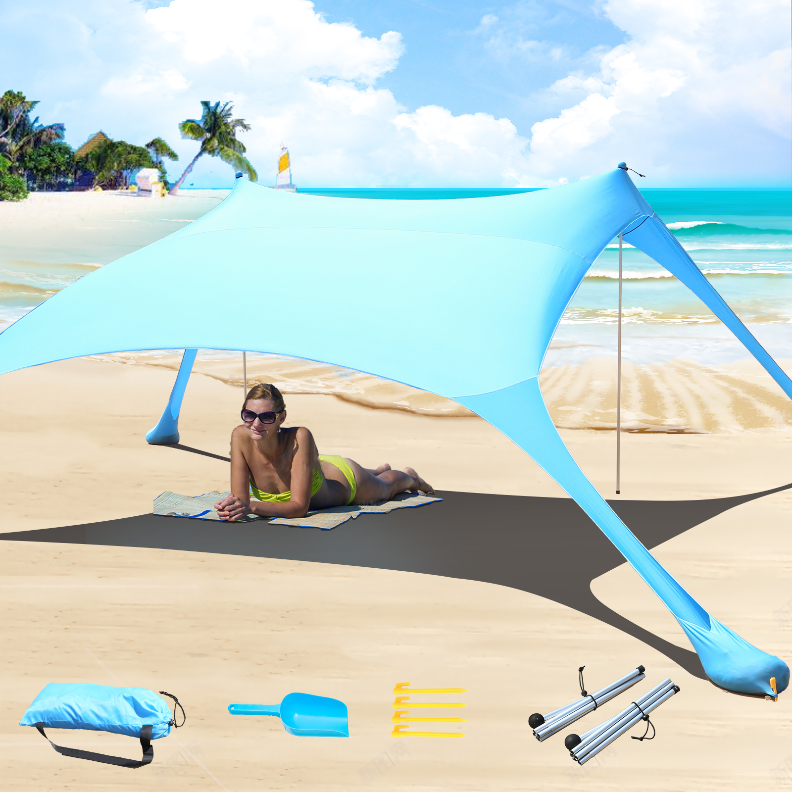tenda-da-sole-per-spiaggia-504sli-1.jpg CUUPO Tenda da spiaggia 2,1 x 2,1 m Riparo dal sole UPF50+ Protezione UV, Piccola tenda parasole da esterno con 2 pali per campeggio, spiaggia, pesca, cortile e picnic Blu : Amazon.it: - immagine 1