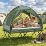 Tenda da campeggio per 2 persone con lettino e materassino gonfiabile, verde